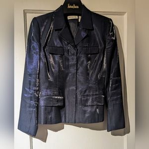 Vintage Ann Taylor Dressy Navy Blue Metallic Blazer Size 6P